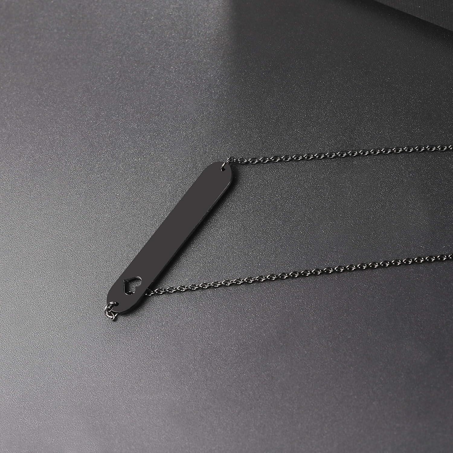 imageU7 Engravable Bar Necklace Womens Choker Necklace Stainless Steel Custom Engrave Text HorizontalVertical Bar Pendant Necklaces for Men WomenHorizontal BarBlack