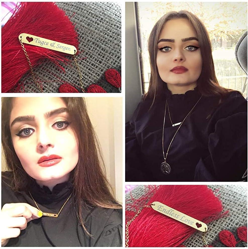 imageU7 Engravable Bar Necklace Womens Choker Necklace Stainless Steel Custom Engrave Text HorizontalVertical Bar Pendant Necklaces for Men WomenHorizontal BarStainless Steel