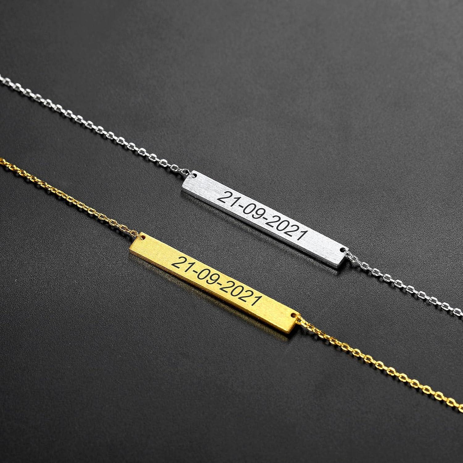 imageU7 Engravable Bar Necklace Womens Choker Necklace Stainless Steel Custom Engrave Text HorizontalVertical Bar Pendant Necklaces for Men WomenHorizontal BarSterling SilverTextBirthstone