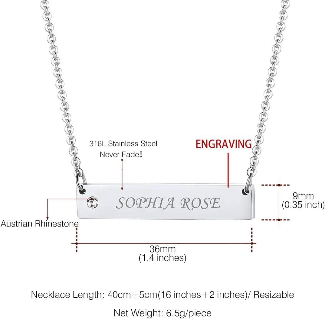 imageU7 Engravable Bar Necklace Womens Choker Necklace Stainless Steel Custom Engrave Text HorizontalVertical Bar Pendant Necklaces for Men WomenHorizontal BarStainlessTextBirthstone