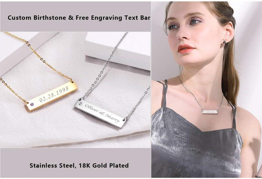 imageU7 Engravable Bar Necklace Womens Choker Necklace Stainless Steel Custom Engrave Text HorizontalVertical Bar Pendant Necklaces for Men WomenHorizontal BarGoldTextBirthstone