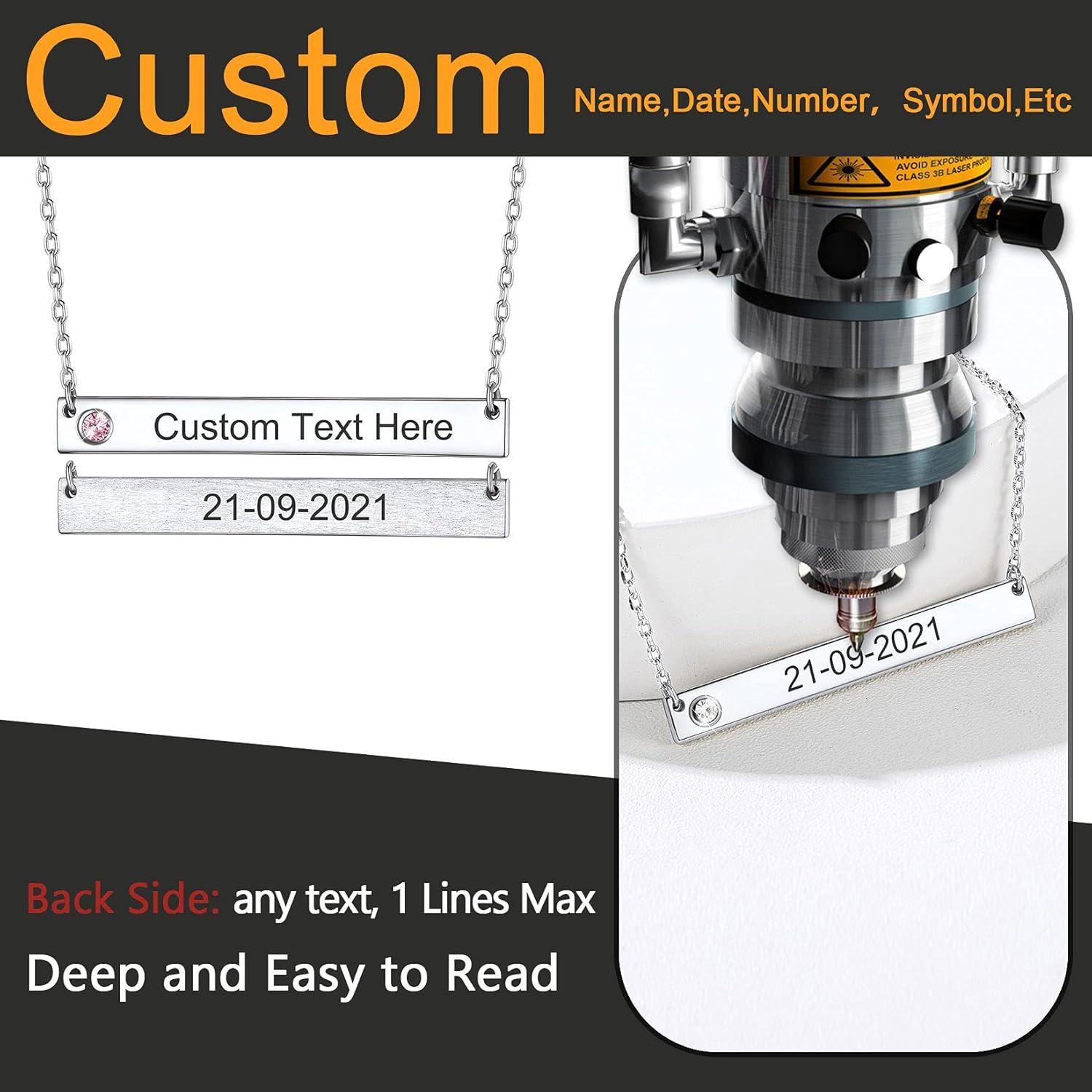 imageU7 Engravable Bar Necklace Womens Choker Necklace Stainless Steel Custom Engrave Text HorizontalVertical Bar Pendant Necklaces for Men WomenHorizontal BarSterling SilverTextBirthstone