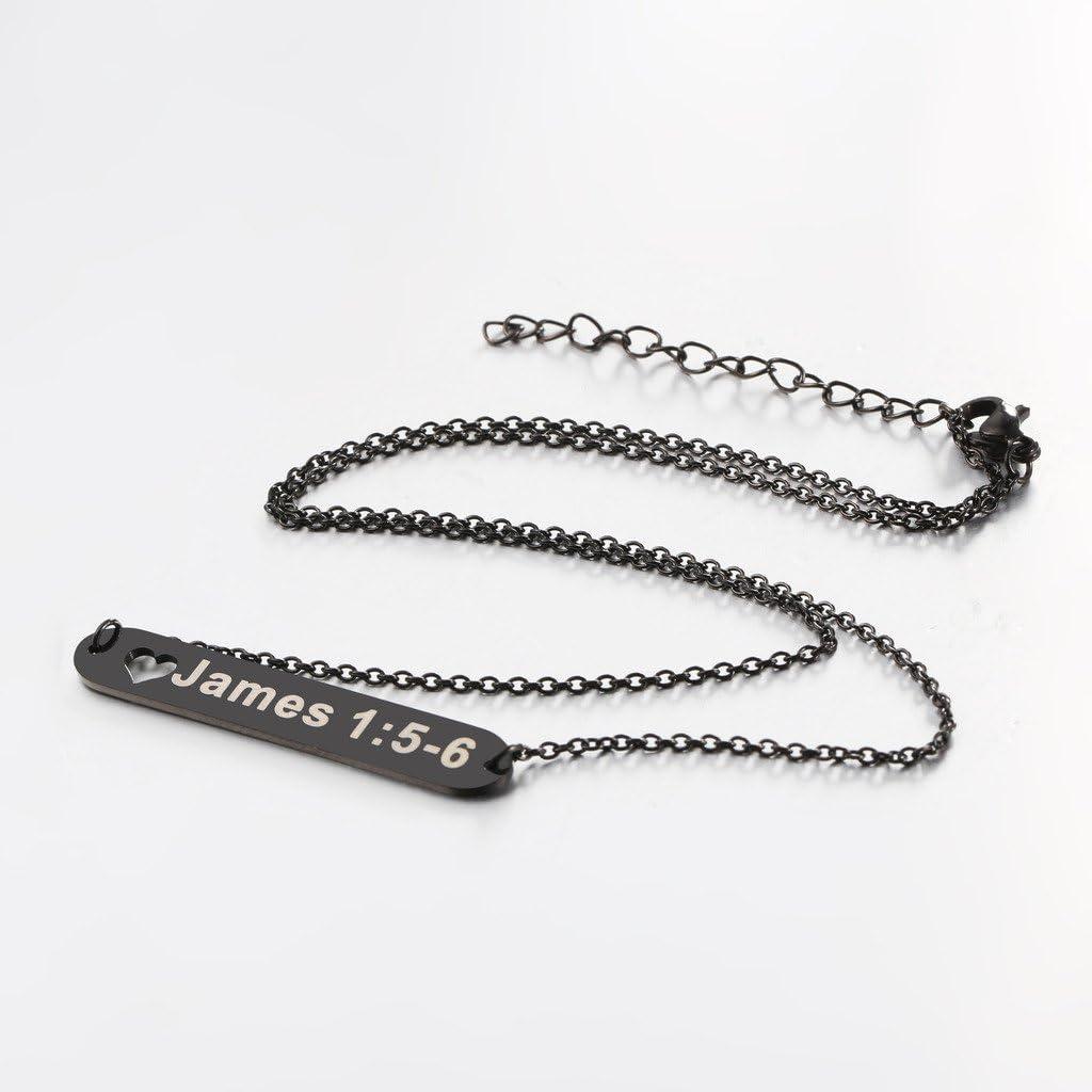 imageU7 Engravable Bar Necklace Womens Choker Necklace Stainless Steel Custom Engrave Text HorizontalVertical Bar Pendant Necklaces for Men WomenHorizontal BarBlack