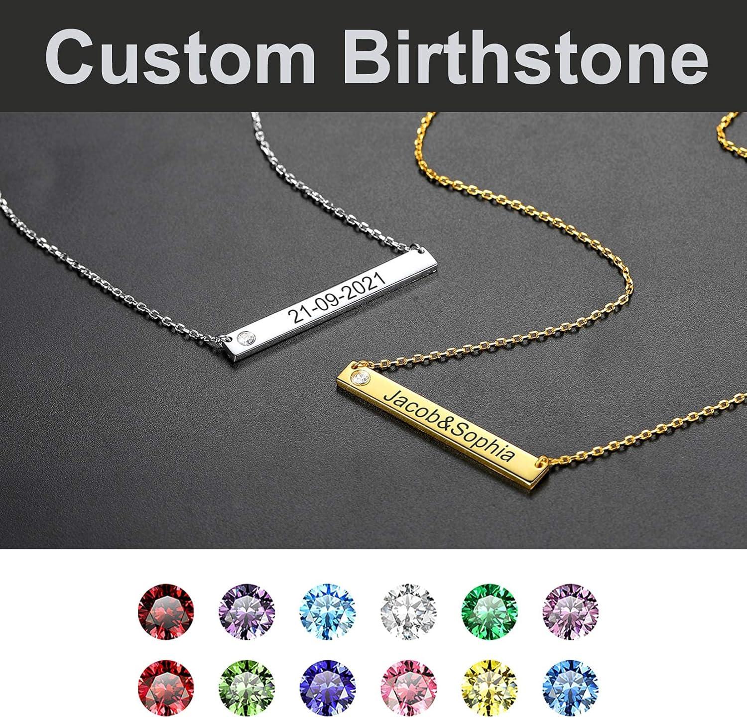 imageU7 Engravable Bar Necklace Womens Choker Necklace Stainless Steel Custom Engrave Text HorizontalVertical Bar Pendant Necklaces for Men WomenHorizontal BarSterling SilverTextBirthstone