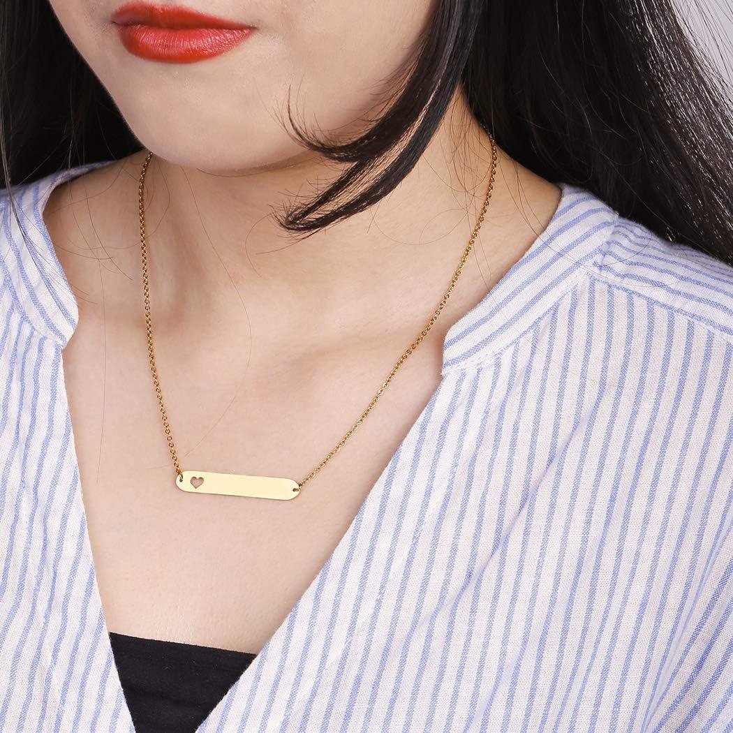 imageU7 Engravable Bar Necklace Womens Choker Necklace Stainless Steel Custom Engrave Text HorizontalVertical Bar Pendant Necklaces for Men WomenHorizontal BarBlack