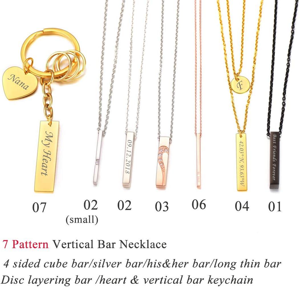 imageU7 Engravable Bar Necklace Womens Choker Necklace Stainless Steel Custom Engrave Text HorizontalVertical Bar Pendant Necklaces for Men WomenLong BarStainless Steel