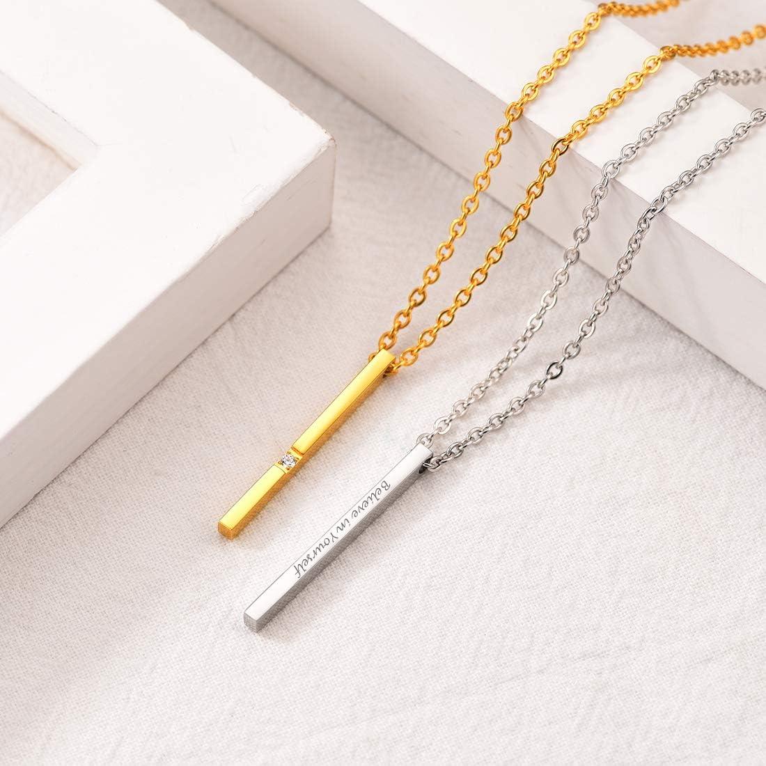imageU7 Engravable Bar Necklace Womens Choker Necklace Stainless Steel Custom Engrave Text HorizontalVertical Bar Pendant Necklaces for Men WomenLong BarStainless Steel