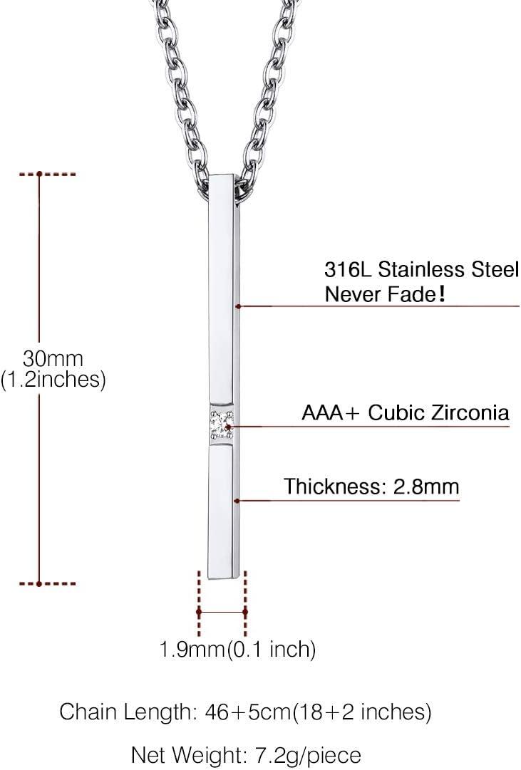 imageU7 Engravable Bar Necklace Womens Choker Necklace Stainless Steel Custom Engrave Text HorizontalVertical Bar Pendant Necklaces for Men WomenLong BarStainless Steel
