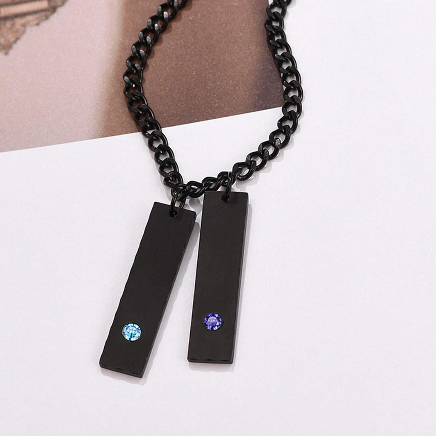 imageU7 Engravable Bar Necklace Womens Choker Necklace Stainless Steel Custom Engrave Text HorizontalVertical Bar Pendant Necklaces for Men WomenPlate BarBlack