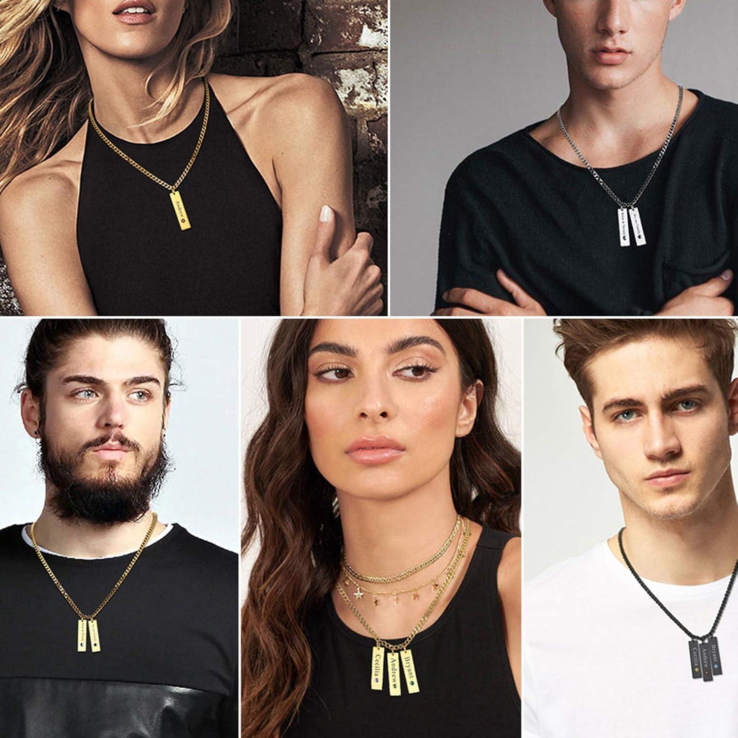 imageU7 Engravable Bar Necklace Womens Choker Necklace Stainless Steel Custom Engrave Text HorizontalVertical Bar Pendant Necklaces for Men WomenPlate BarBlack