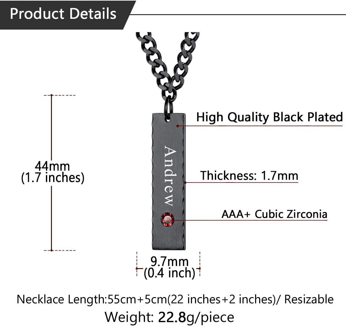 imageU7 Engravable Bar Necklace Womens Choker Necklace Stainless Steel Custom Engrave Text HorizontalVertical Bar Pendant Necklaces for Men WomenPlate BarBlack