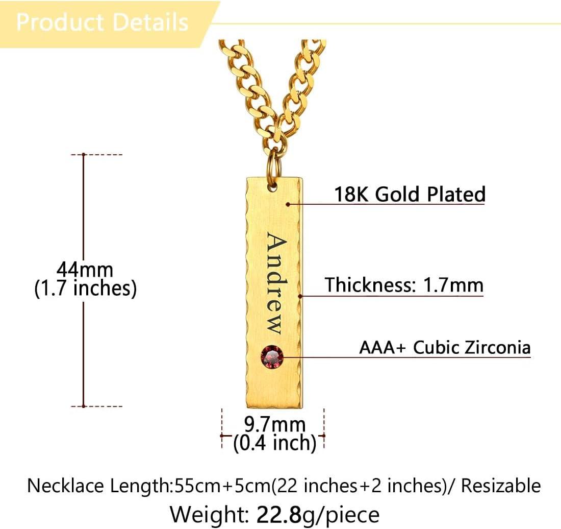 imageU7 Engravable Bar Necklace Womens Choker Necklace Stainless Steel Custom Engrave Text HorizontalVertical Bar Pendant Necklaces for Men WomenPlate BarGold