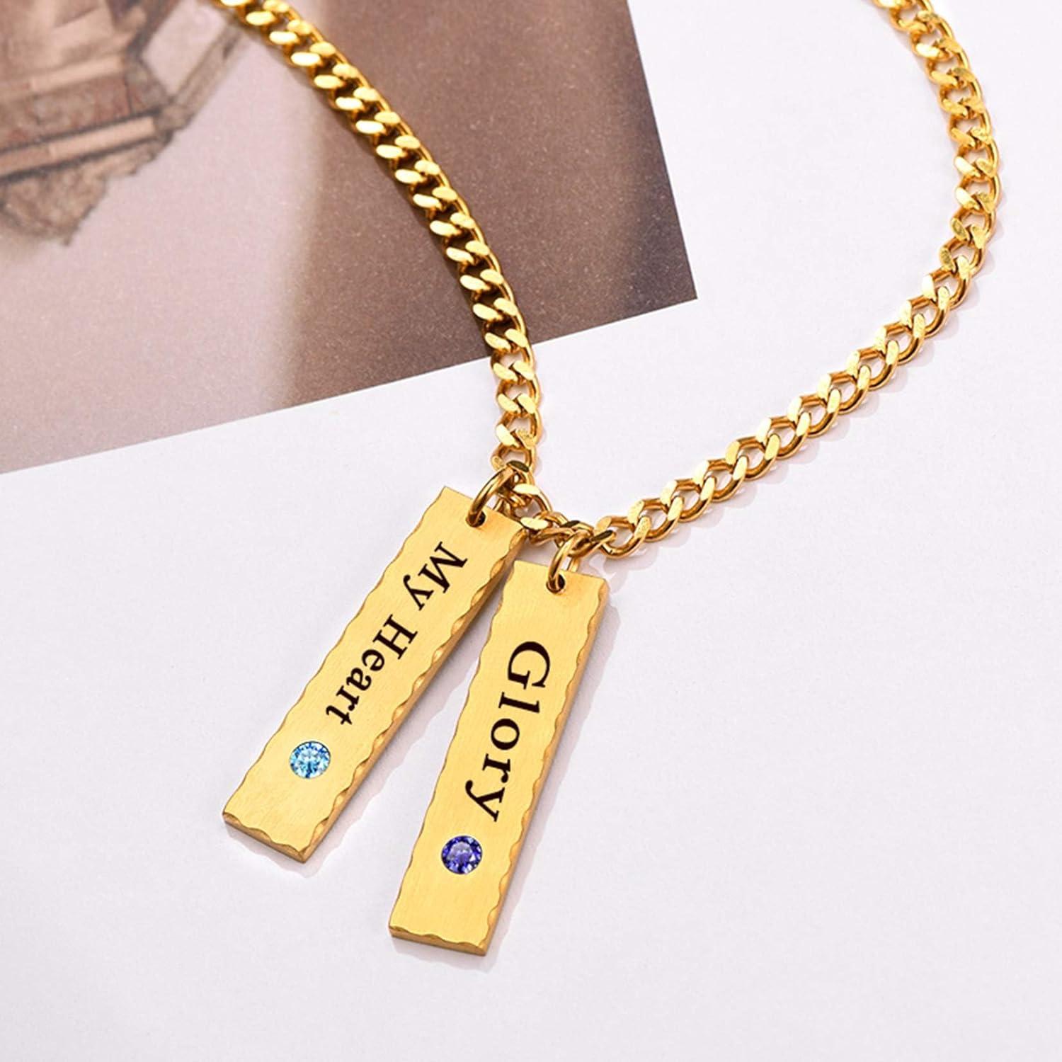 imageU7 Engravable Bar Necklace Womens Choker Necklace Stainless Steel Custom Engrave Text HorizontalVertical Bar Pendant Necklaces for Men WomenPlate BarGold