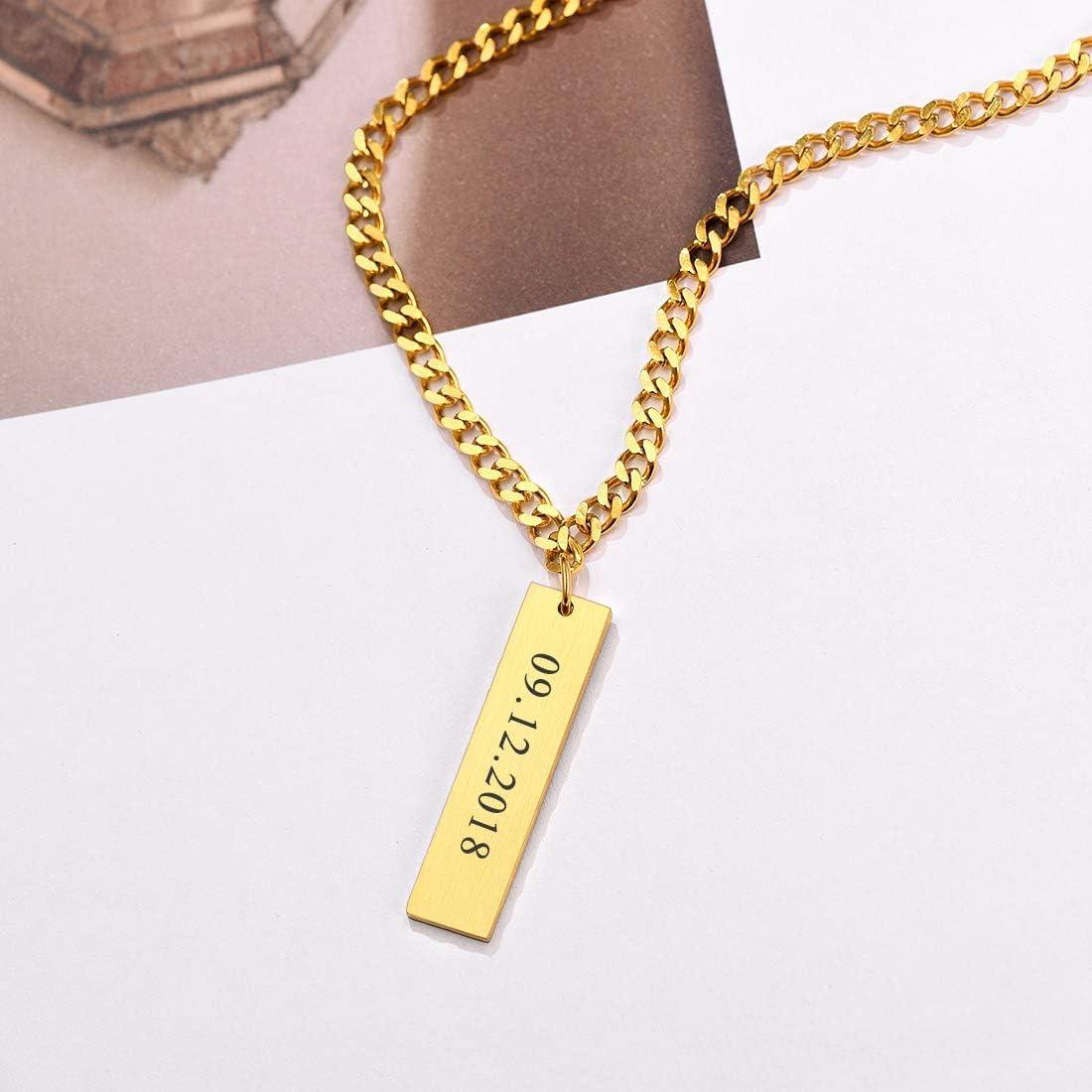 imageU7 Engravable Bar Necklace Womens Choker Necklace Stainless Steel Custom Engrave Text HorizontalVertical Bar Pendant Necklaces for Men WomenPlate BarGold