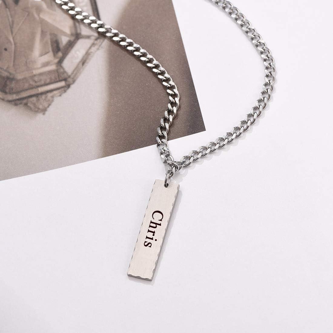 imageU7 Engravable Bar Necklace Womens Choker Necklace Stainless Steel Custom Engrave Text HorizontalVertical Bar Pendant Necklaces for Men WomenPlate BarStainless Steel