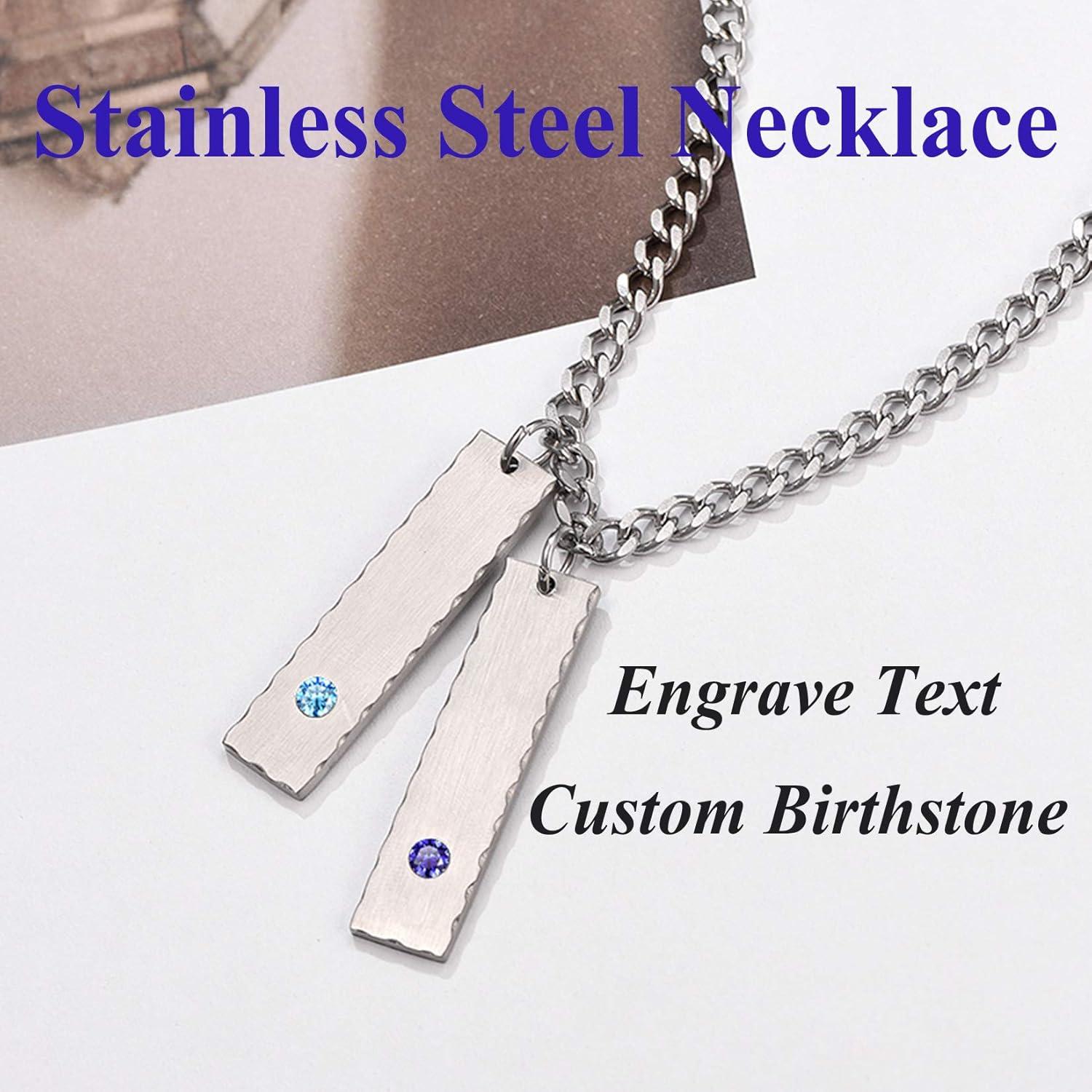 imageU7 Engravable Bar Necklace Womens Choker Necklace Stainless Steel Custom Engrave Text HorizontalVertical Bar Pendant Necklaces for Men WomenPlate BarStainless Steel
