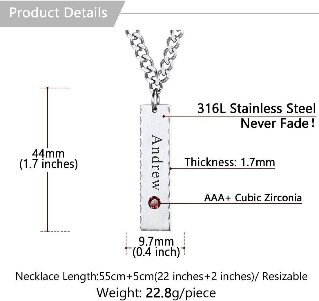 imageU7 Engravable Bar Necklace Womens Choker Necklace Stainless Steel Custom Engrave Text HorizontalVertical Bar Pendant Necklaces for Men WomenPlate BarStainless Steel