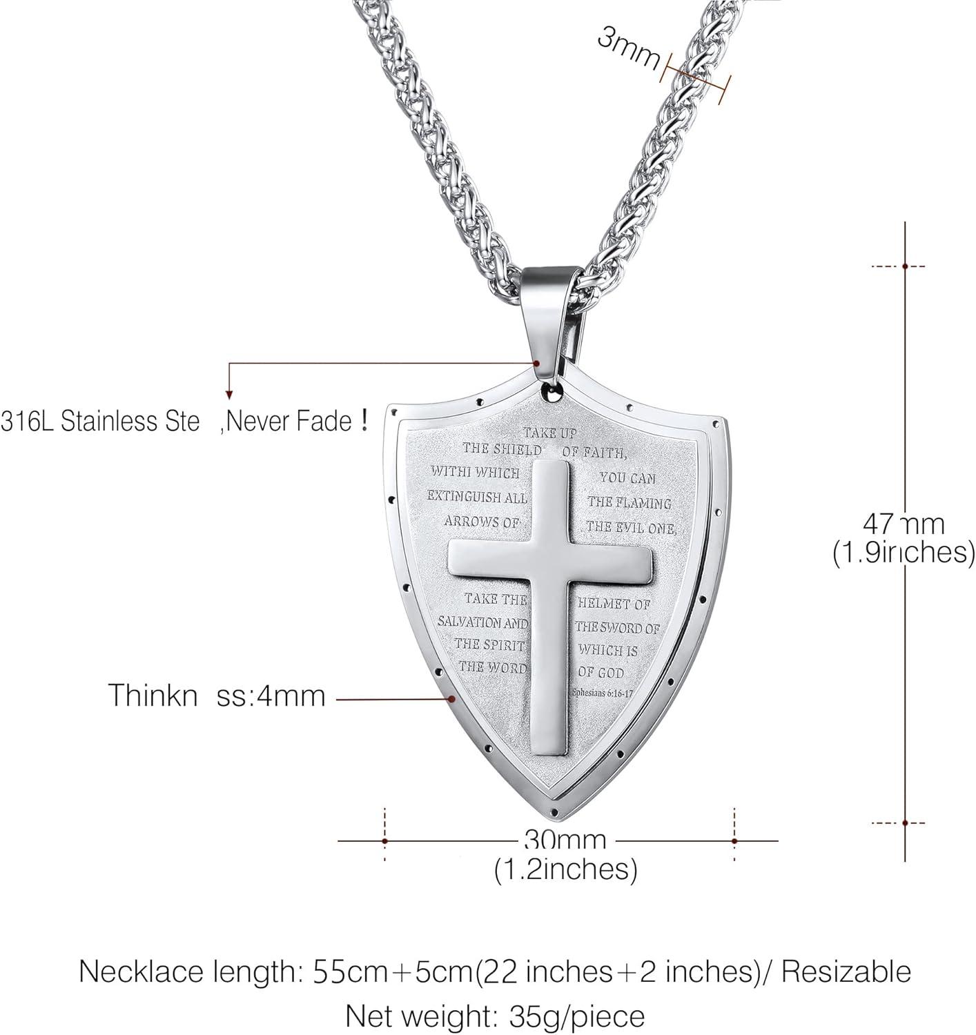 imageU7 Ephesians 61617 Shield Armor of God Pendant Stainless Steel Cross Necklace for Men WomenCustomizable Personalized Jewelry Stainless Personalized