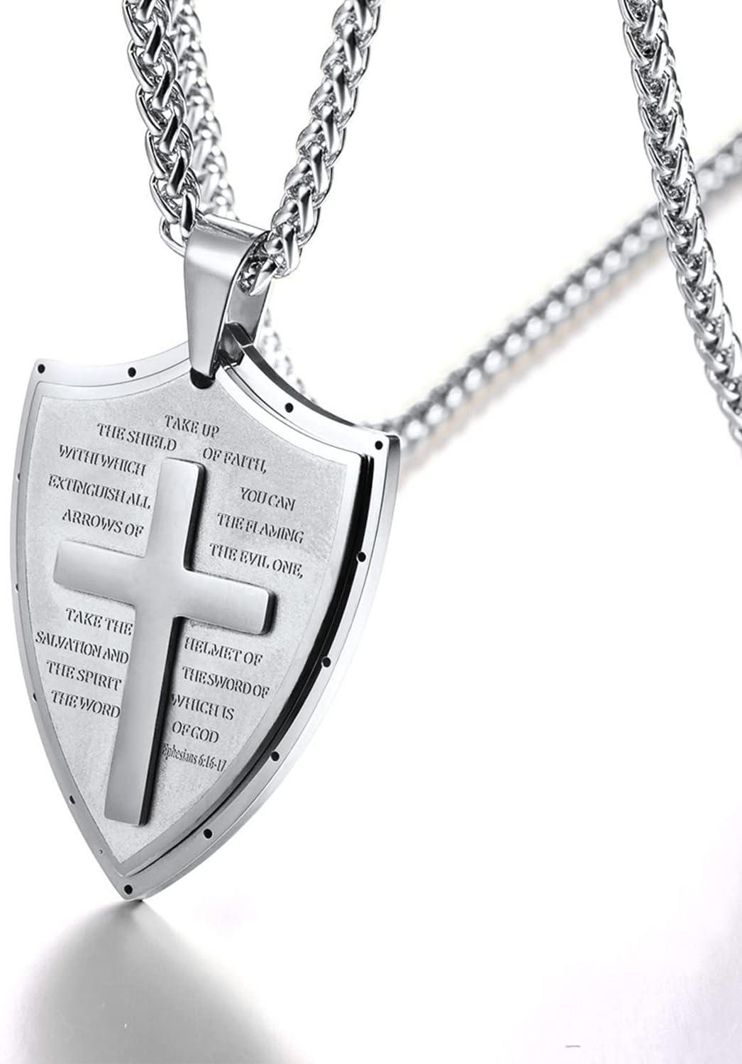 imageU7 Ephesians 61617 Shield Armor of God Pendant Stainless Steel Cross Necklace for Men WomenCustomizable Personalized Jewelry Stainless Personalized