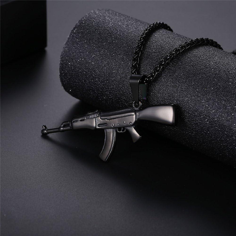 imageU7 Men Necklace Cool Rifle Shape Pendant amp Chain SilverBlack18K Gold Plated Rock Army Style Fanshion Necklace Jewelry Chain for Meneblacka47