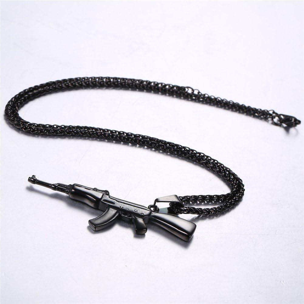 imageU7 Men Necklace Cool Rifle Shape Pendant amp Chain SilverBlack18K Gold Plated Rock Army Style Fanshion Necklace Jewelry Chain for Meneblacka47