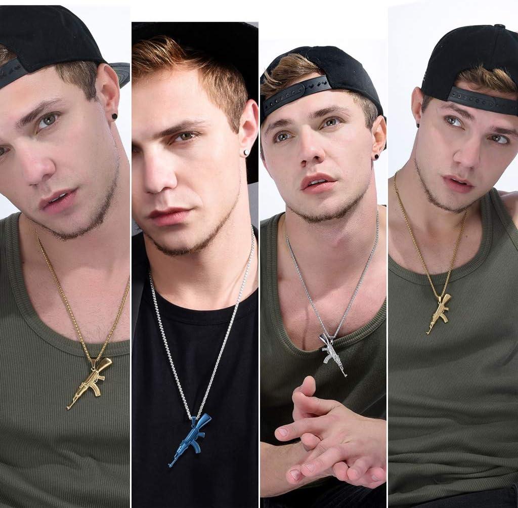 imageU7 Men Necklace Cool Rifle Shape Pendant amp Chain SilverBlack18K Gold Plated Rock Army Style Fanshion Necklace Jewelry Chain for Meneblacka47