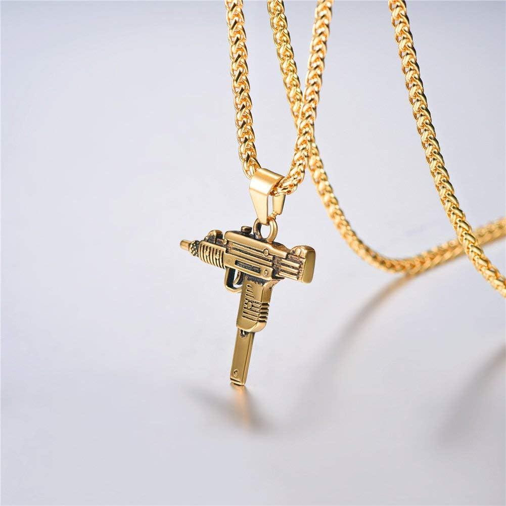 imageU7 Men Necklace Cool Rifle Shape Pendant amp Chain SilverBlack18K Gold Plated Rock Army Style Fanshion Necklace Jewelry Chain for Menfgolduzi
