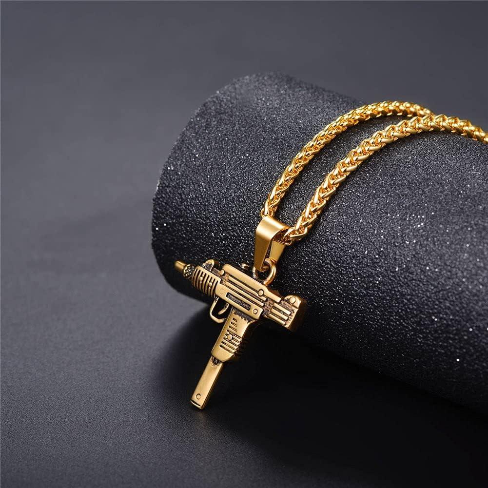 imageU7 Men Necklace Cool Rifle Shape Pendant amp Chain SilverBlack18K Gold Plated Rock Army Style Fanshion Necklace Jewelry Chain for Menfgolduzi