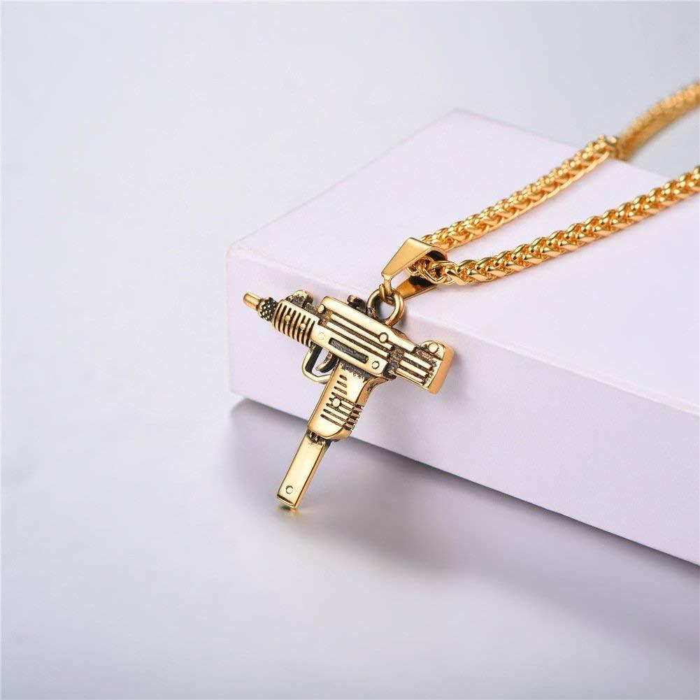 imageU7 Men Necklace Cool Rifle Shape Pendant amp Chain SilverBlack18K Gold Plated Rock Army Style Fanshion Necklace Jewelry Chain for Menfgolduzi