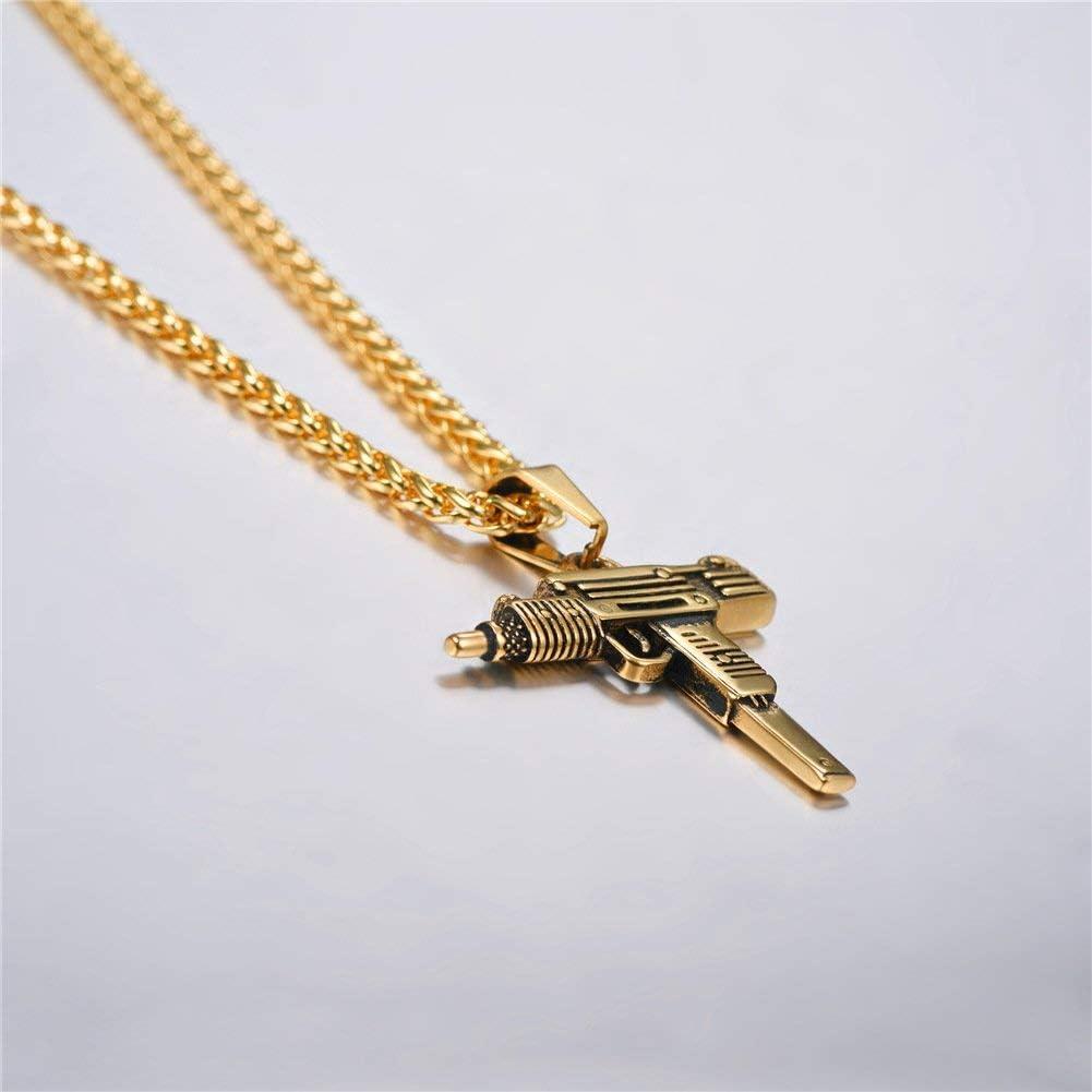 imageU7 Men Necklace Cool Rifle Shape Pendant amp Chain SilverBlack18K Gold Plated Rock Army Style Fanshion Necklace Jewelry Chain for Menfgolduzi