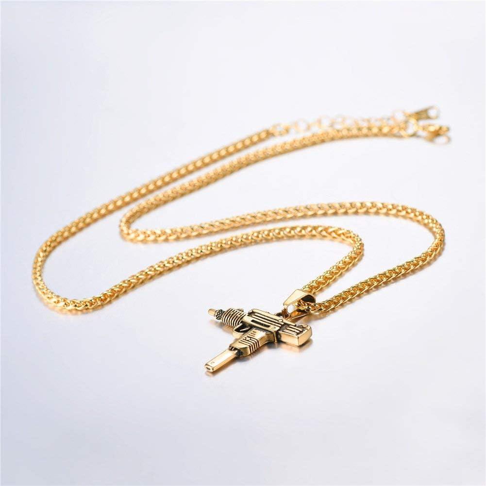 imageU7 Men Necklace Cool Rifle Shape Pendant amp Chain SilverBlack18K Gold Plated Rock Army Style Fanshion Necklace Jewelry Chain for Menfgolduzi