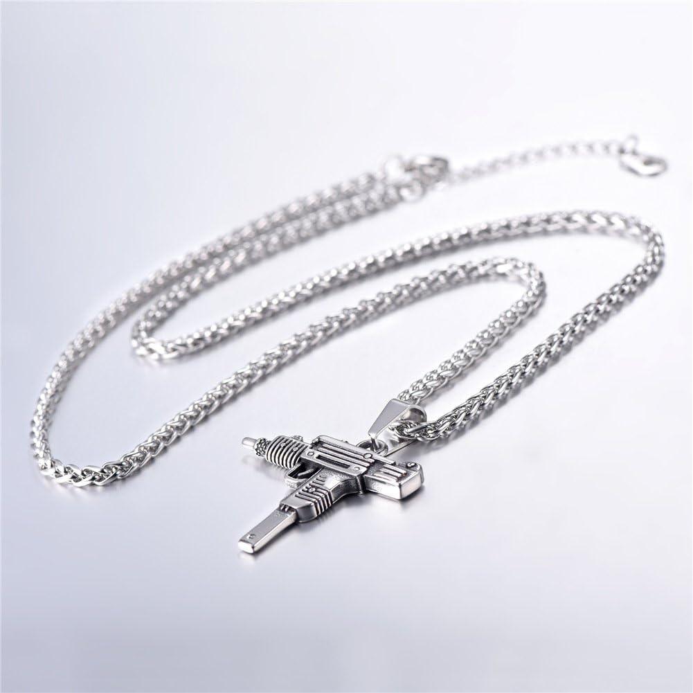 imageU7 Men Necklace Cool Rifle Shape Pendant amp Chain SilverBlack18K Gold Plated Rock Army Style Fanshion Necklace Jewelry Chain for Mengsilveruzi