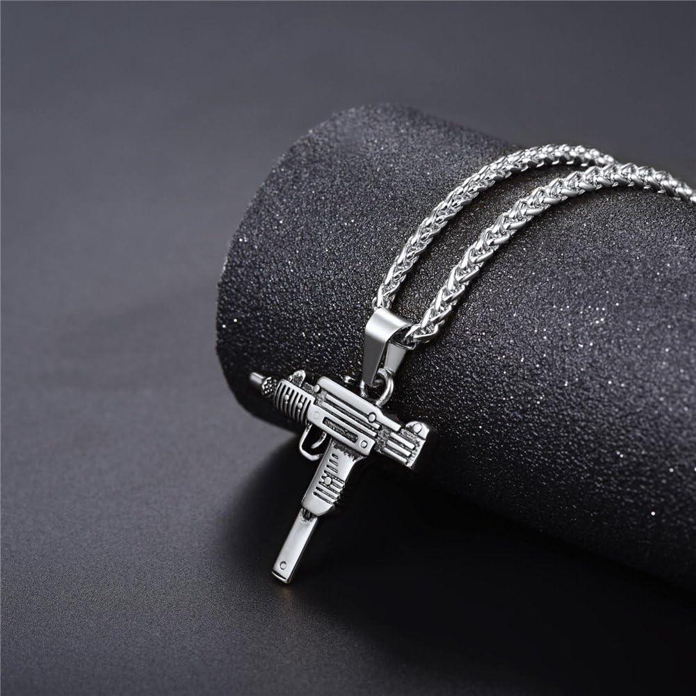 imageU7 Men Necklace Cool Rifle Shape Pendant amp Chain SilverBlack18K Gold Plated Rock Army Style Fanshion Necklace Jewelry Chain for Mengsilveruzi