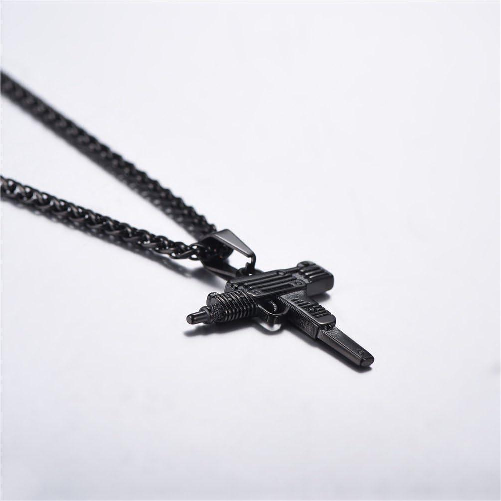 imageU7 Men Necklace Cool Rifle Shape Pendant amp Chain SilverBlack18K Gold Plated Rock Army Style Fanshion Necklace Jewelry Chain for Menhblackuzi