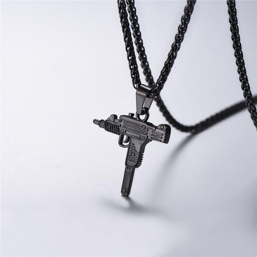 imageU7 Men Necklace Cool Rifle Shape Pendant amp Chain SilverBlack18K Gold Plated Rock Army Style Fanshion Necklace Jewelry Chain for Menhblackuzi