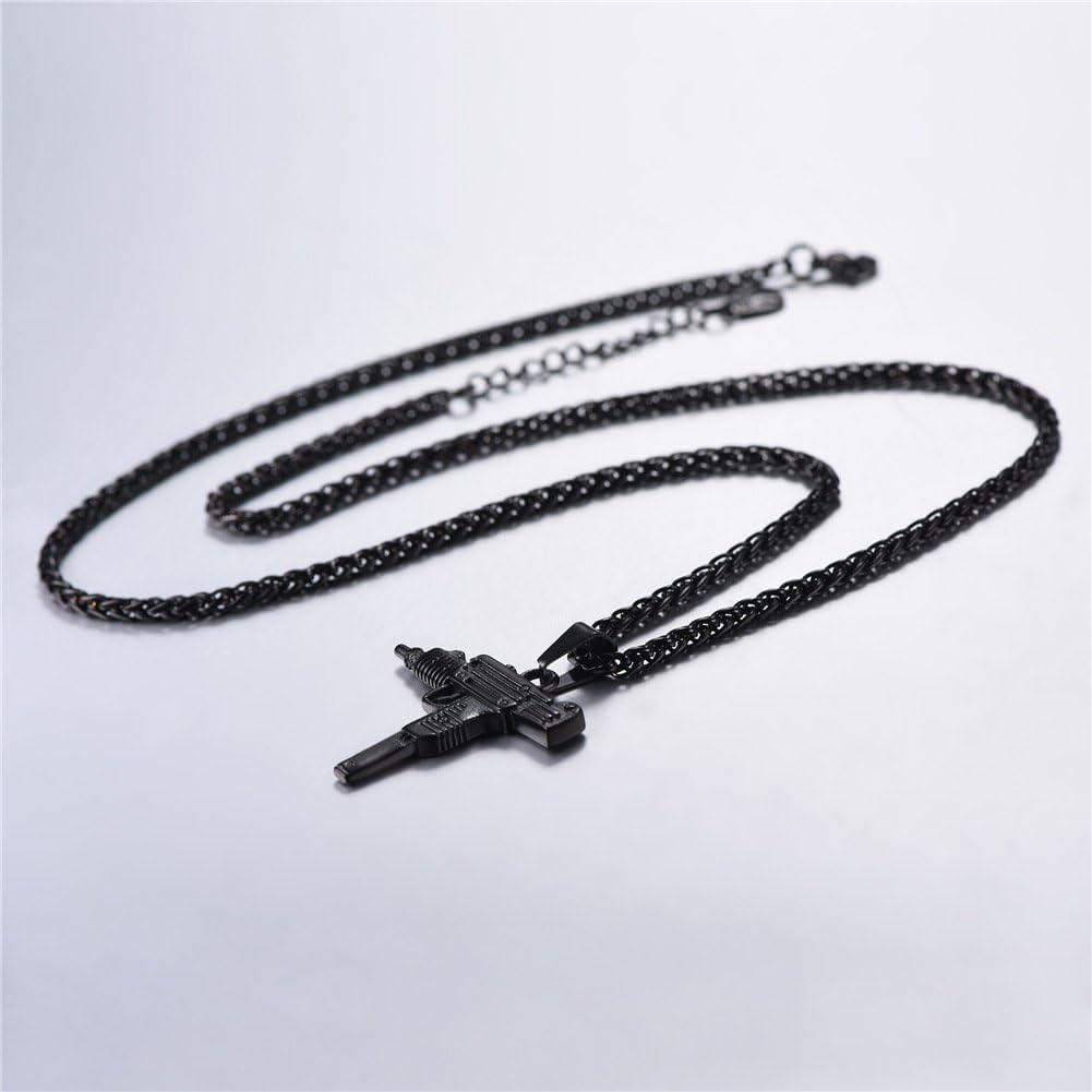 imageU7 Men Necklace Cool Rifle Shape Pendant amp Chain SilverBlack18K Gold Plated Rock Army Style Fanshion Necklace Jewelry Chain for Menhblackuzi