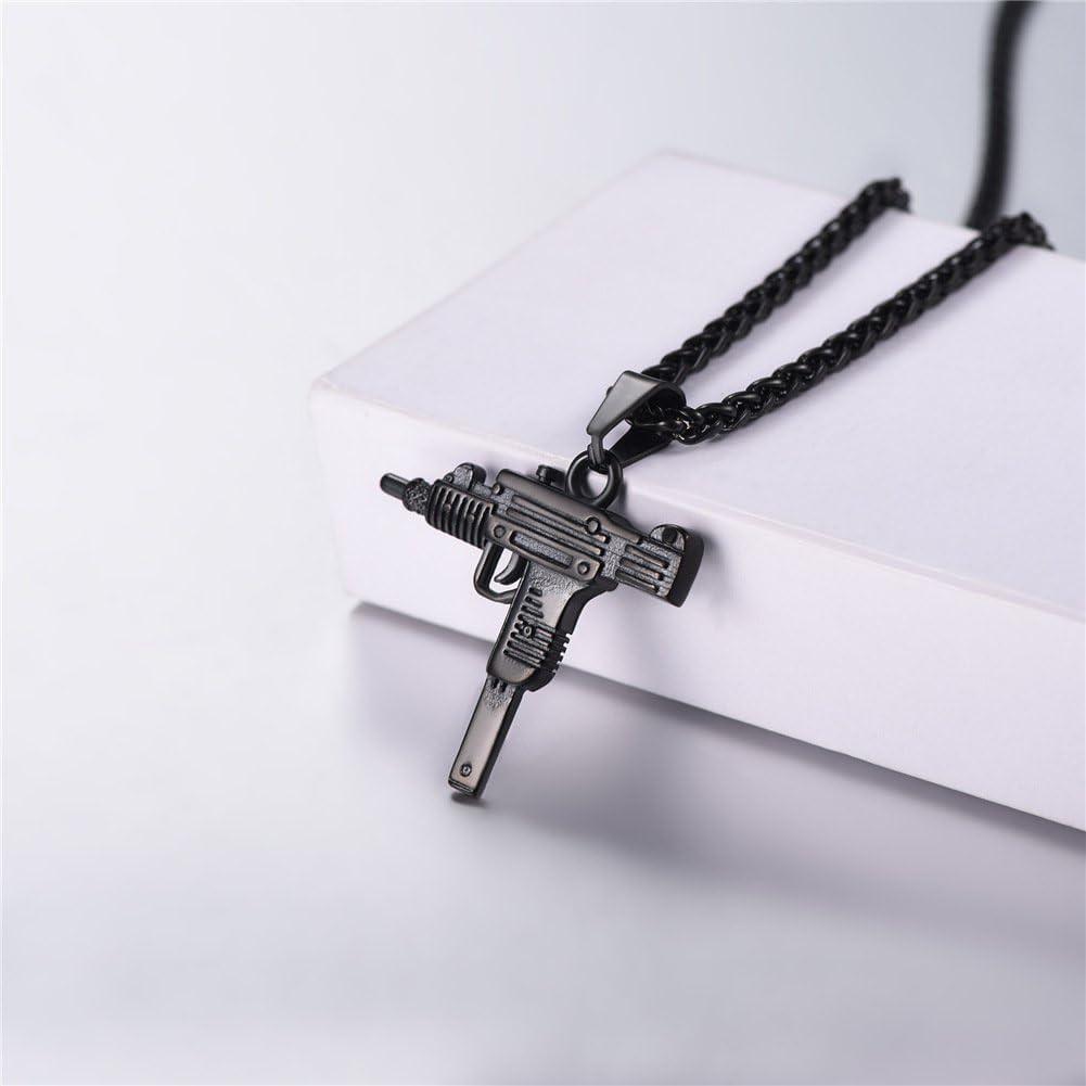 imageU7 Men Necklace Cool Rifle Shape Pendant amp Chain SilverBlack18K Gold Plated Rock Army Style Fanshion Necklace Jewelry Chain for Menhblackuzi