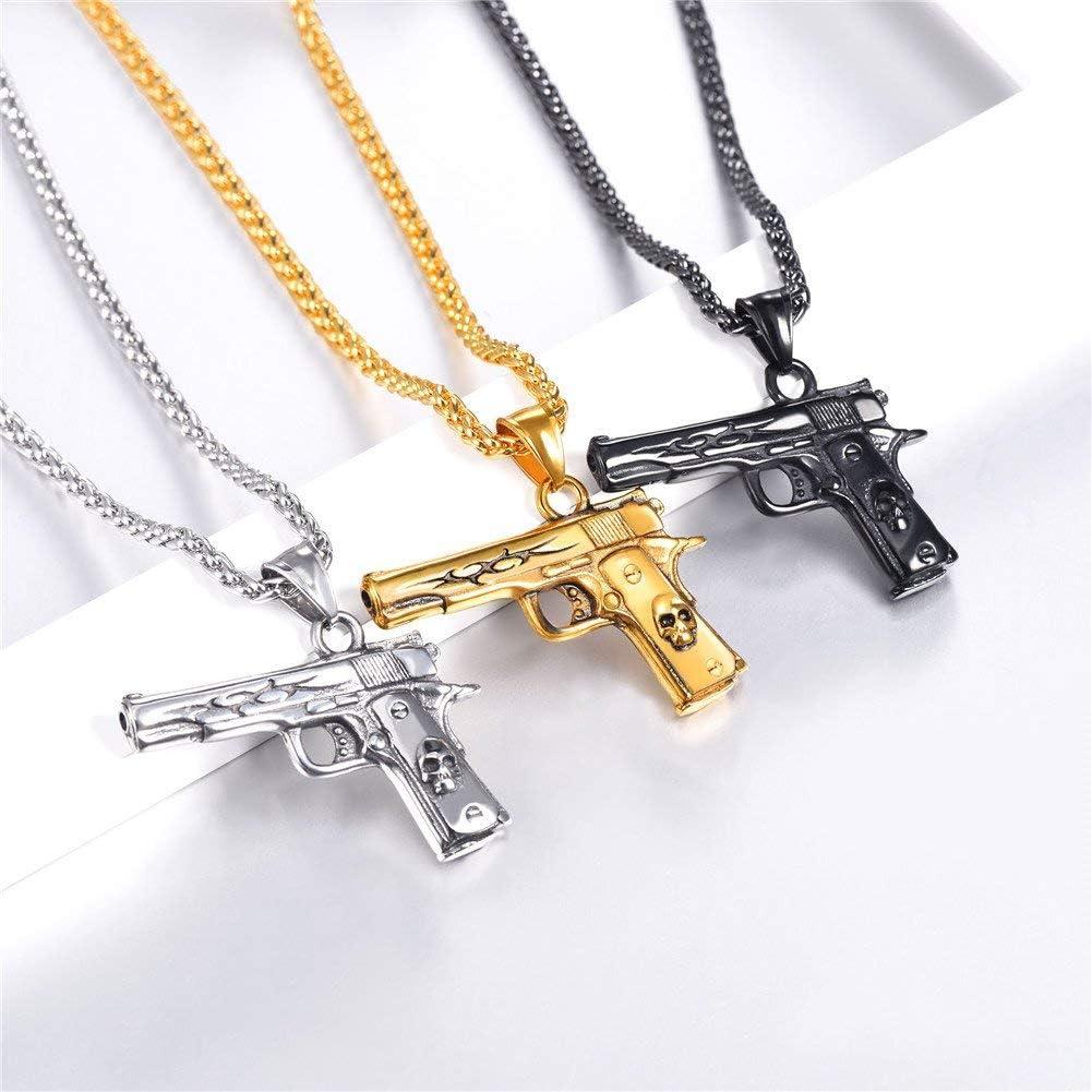 imageU7 Men Necklace Cool Rifle Shape Pendant amp Chain SilverBlack18K Gold Plated Rock Army Style Fanshion Necklace Jewelry Chain for Menigoldm9