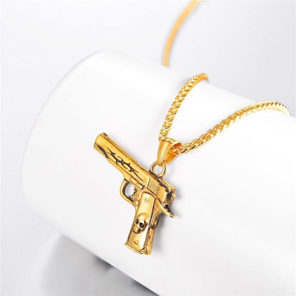 imageU7 Men Necklace Cool Rifle Shape Pendant amp Chain SilverBlack18K Gold Plated Rock Army Style Fanshion Necklace Jewelry Chain for Menigoldm9