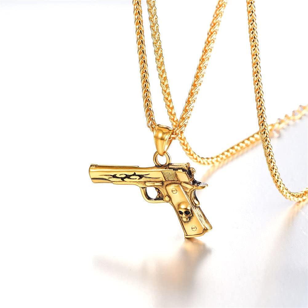 imageU7 Men Necklace Cool Rifle Shape Pendant amp Chain SilverBlack18K Gold Plated Rock Army Style Fanshion Necklace Jewelry Chain for Menigoldm9