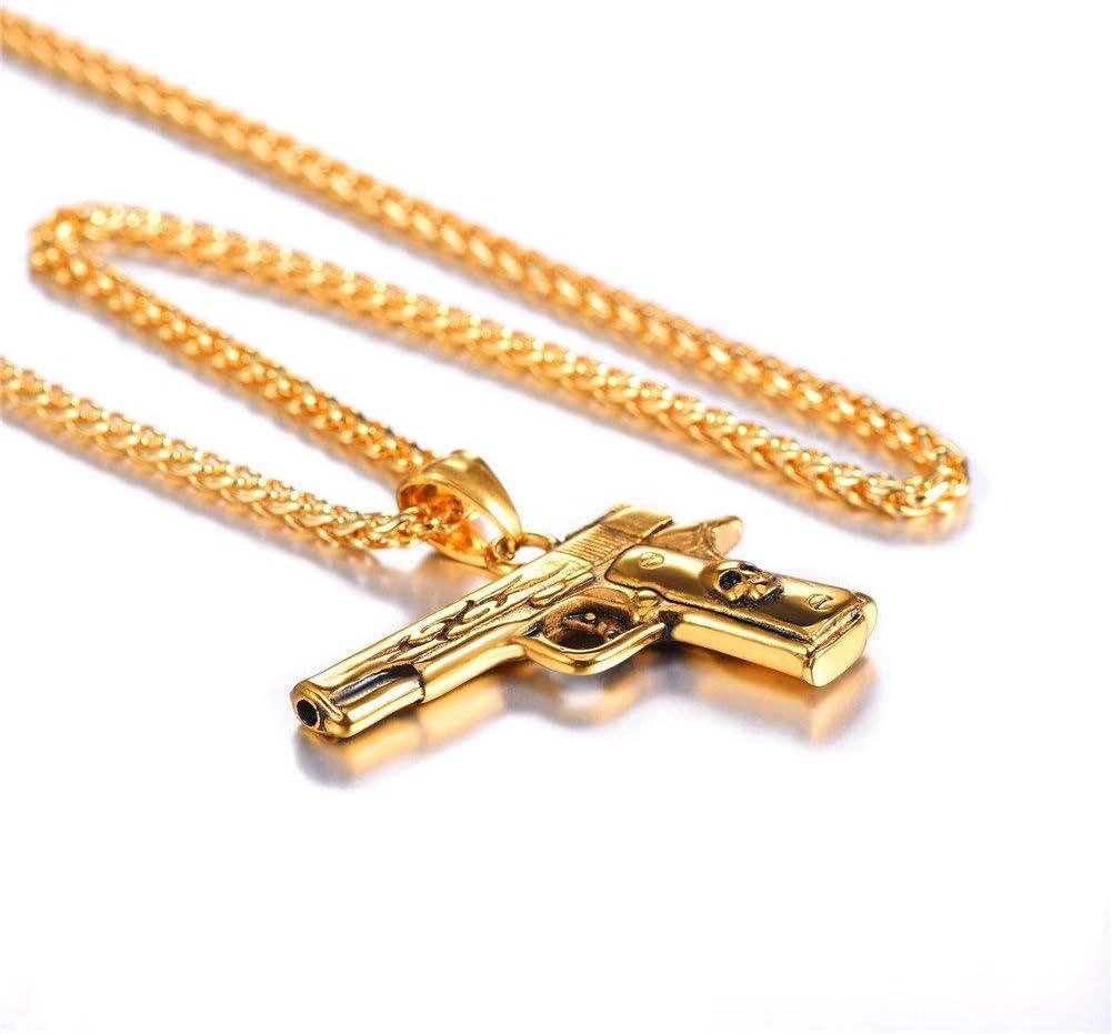 imageU7 Men Necklace Cool Rifle Shape Pendant amp Chain SilverBlack18K Gold Plated Rock Army Style Fanshion Necklace Jewelry Chain for Menigoldm9