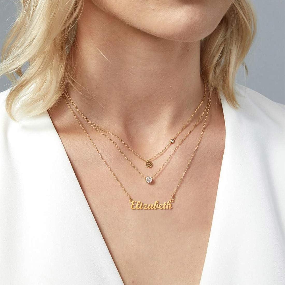 imageU7 Name Necklace Personalized Stainless Steel 18K Gold Plated Nameplate Jewelry for Men Women Multiple Name Necklace Customized Initial Name Choker Necklace with Curb ChainSophiaGold Color