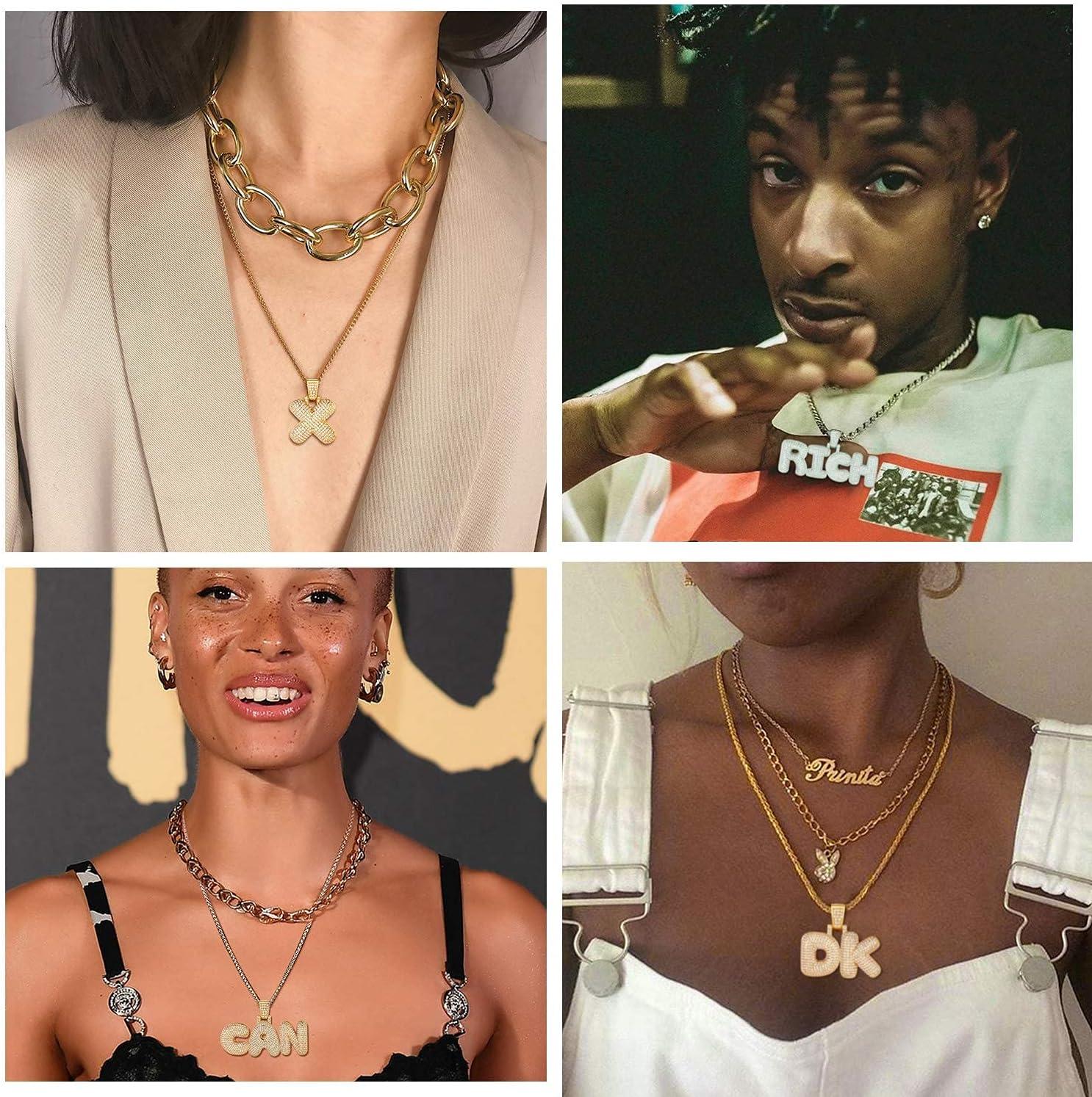 imageU7 Pendant Mens Hip Hop Jewelry Platinum18K Gold Plated Lab Diamond Letter Necklaces Custom Number Chain Intials Name NecklacesLetter A