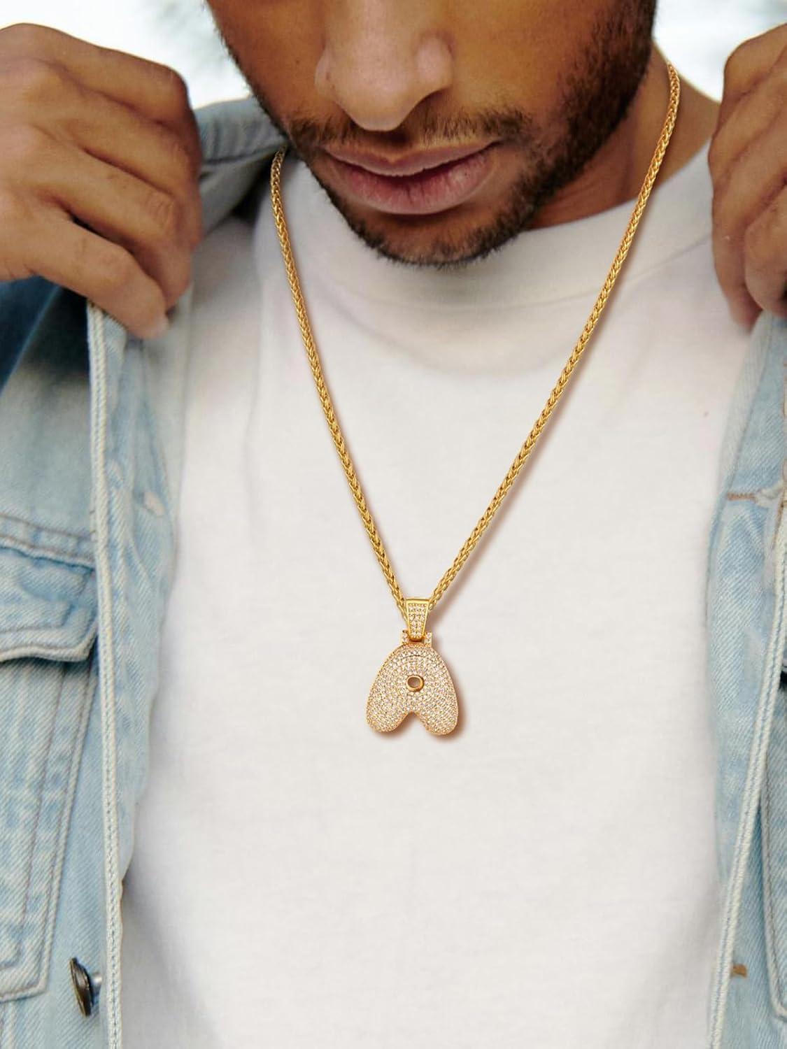 imageU7 Pendant Mens Hip Hop Jewelry Platinum18K Gold Plated Lab Diamond Letter Necklaces Custom Number Chain Intials Name NecklacesLetter A