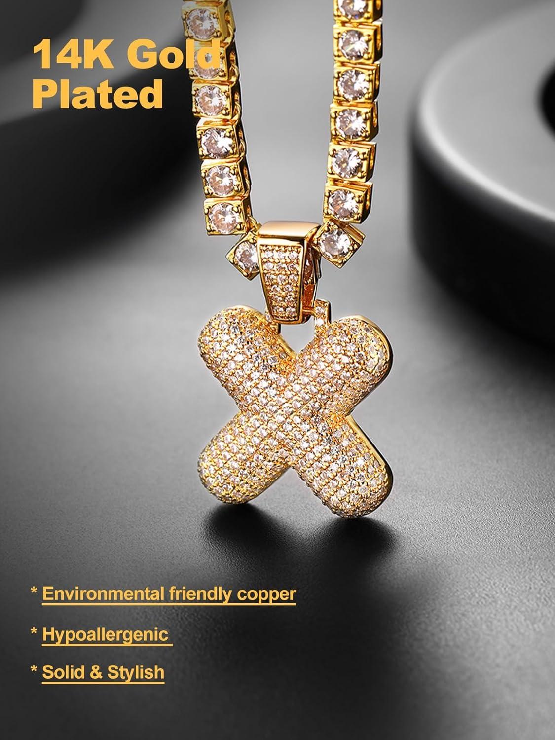 imageU7 Pendant Mens Hip Hop Jewelry Platinum18K Gold Plated Lab Diamond Letter Necklaces Custom Number Chain Intials Name NecklacesLetter A