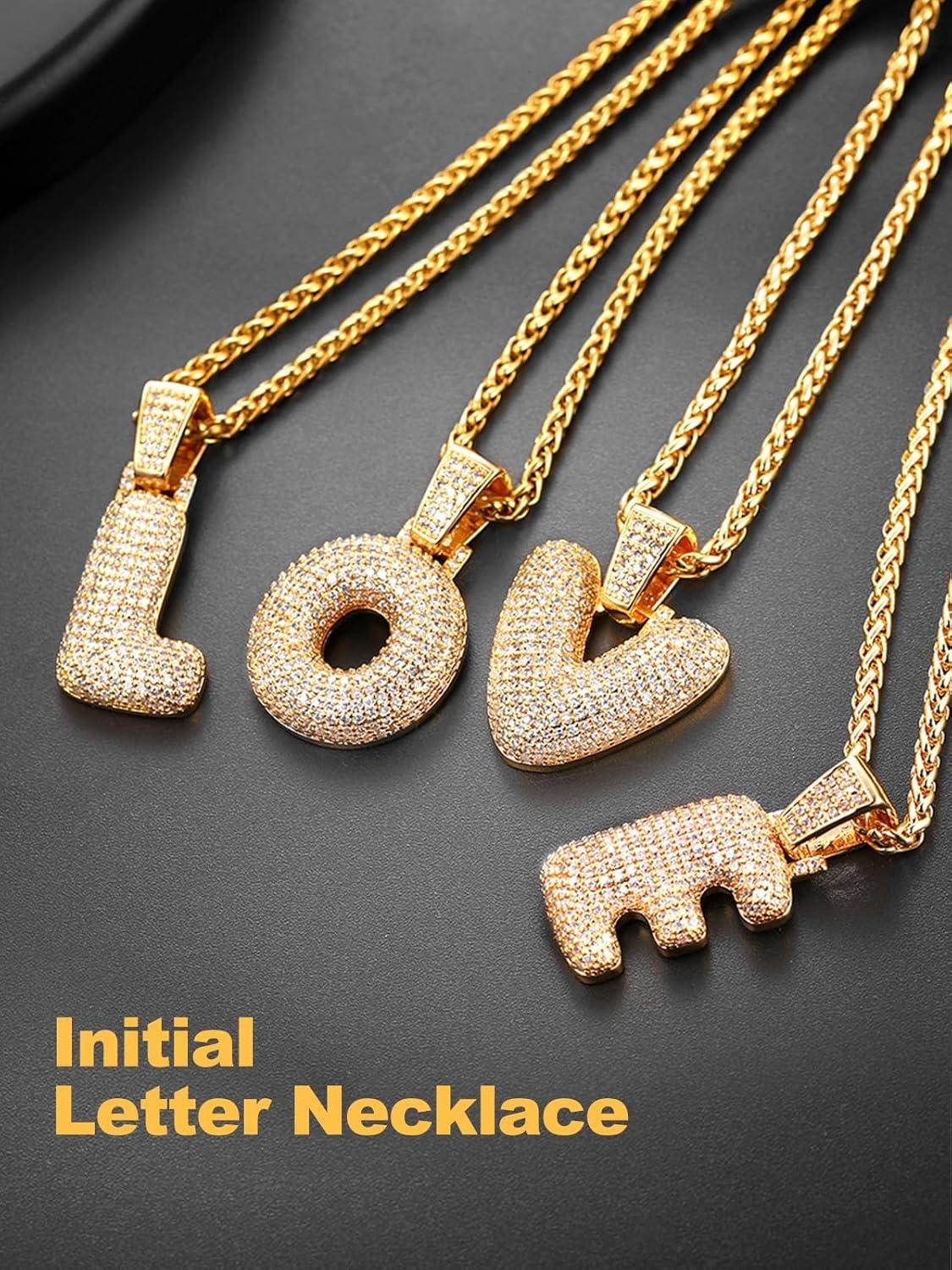 imageU7 Pendant Mens Hip Hop Jewelry Platinum18K Gold Plated Lab Diamond Letter Necklaces Custom Number Chain Intials Name NecklacesLetter A