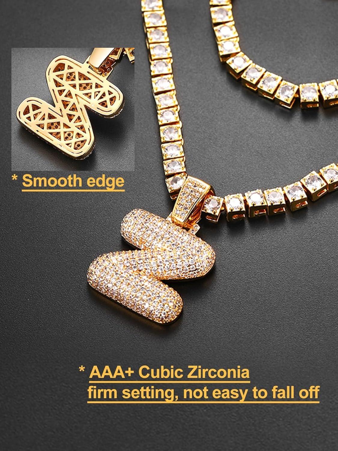 imageU7 Pendant Mens Hip Hop Jewelry Platinum18K Gold Plated Lab Diamond Letter Necklaces Custom Number Chain Intials Name NecklacesLetter B
