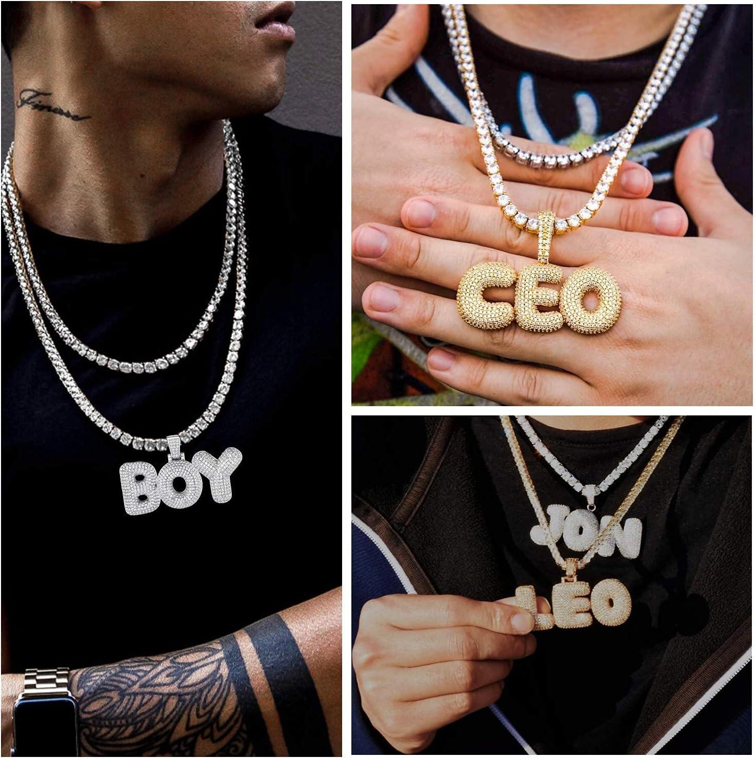 imageU7 Pendant Mens Hip Hop Jewelry Platinum18K Gold Plated Lab Diamond Letter Necklaces Custom Number Chain Intials Name NecklacesLetter B