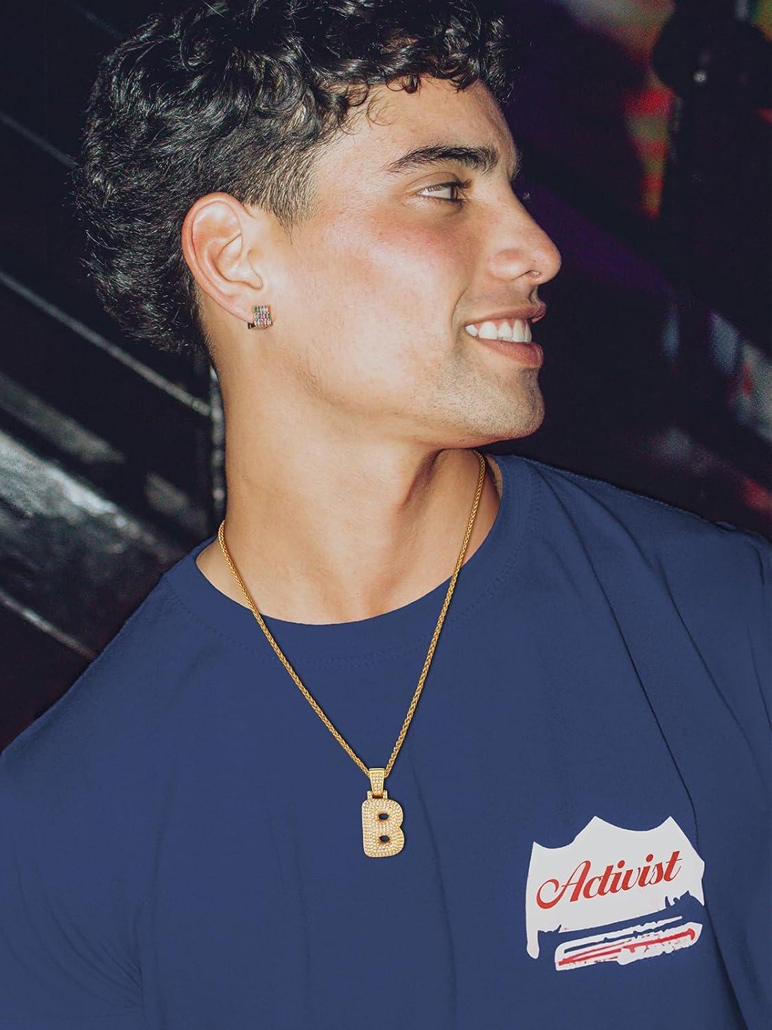 imageU7 Pendant Mens Hip Hop Jewelry Platinum18K Gold Plated Lab Diamond Letter Necklaces Custom Number Chain Intials Name NecklacesLetter B
