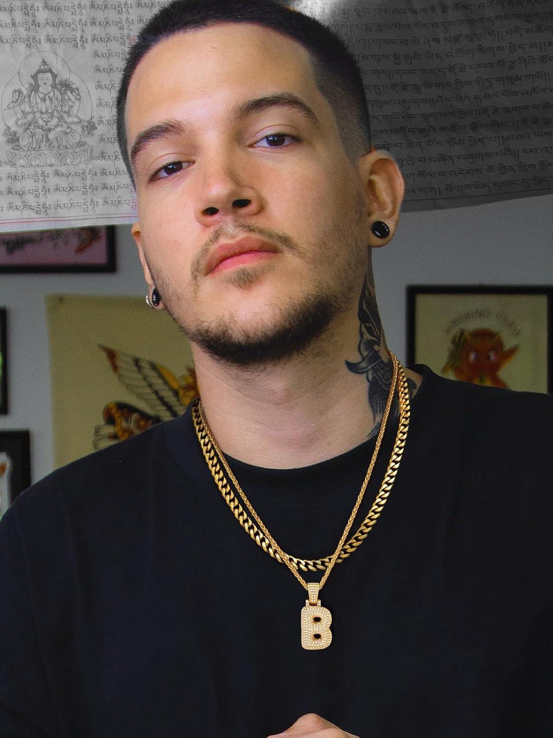 imageU7 Pendant Mens Hip Hop Jewelry Platinum18K Gold Plated Lab Diamond Letter Necklaces Custom Number Chain Intials Name NecklacesLetter B